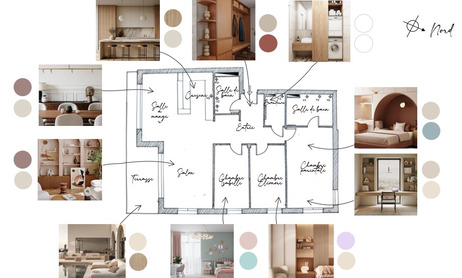 Interlude Chromatique — plan de l'appartement, orientations et disposition des espaces
