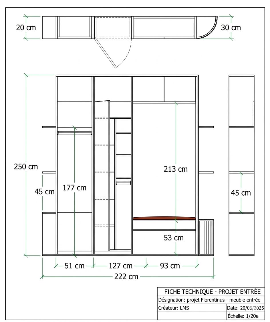 Plan technique mobilier sur mesure — Laura Masset Studio